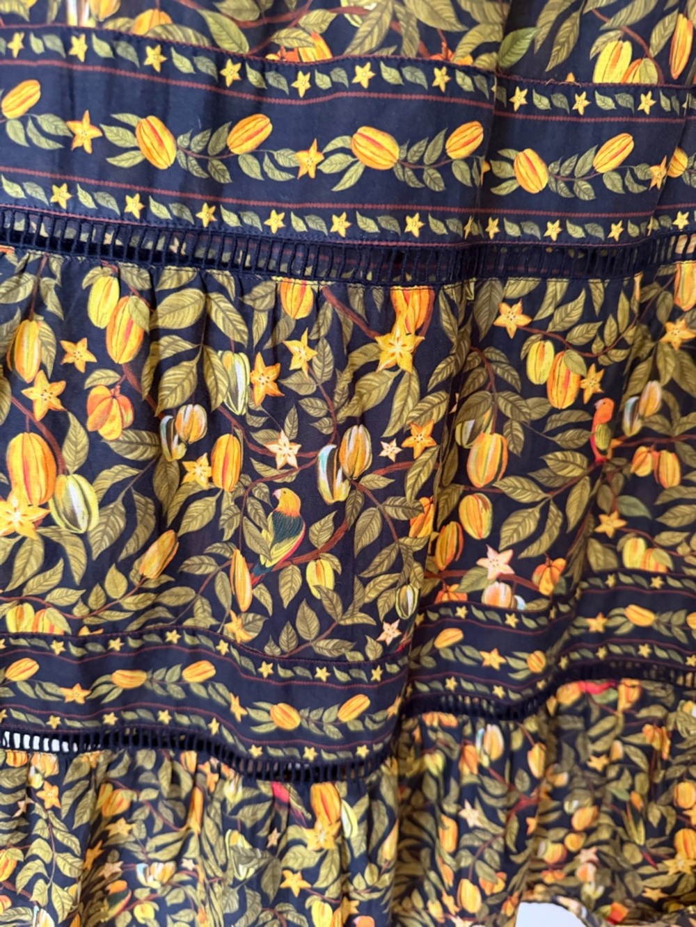 FARM Rio Olive Green, Black and Mustard Tropical Floral Tiered Maxi Dress - Picture 4 of 7